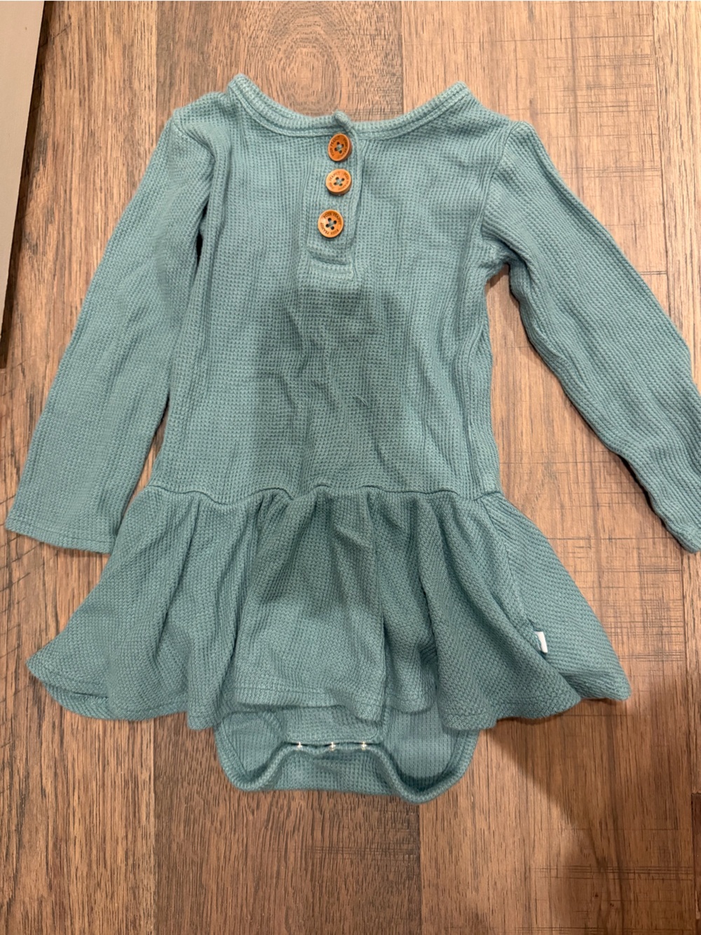 Posh Peanut Teal Long-Sleeve Waffle Knit Dress